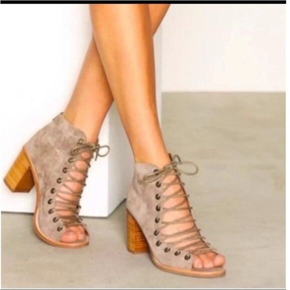 Jeffrey Campbell Light Brown Cors Suede Lace Up Sandals Block Heel Sz 7 Grunge - Picture 11 of 11
